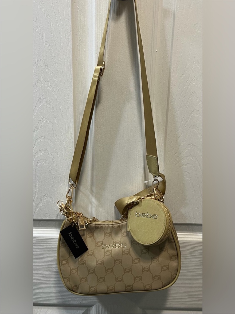 bebe Beige Logo Crossbody with Round Coin Pouch